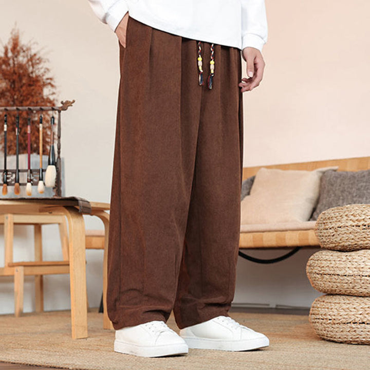 Pantaloni in velluto a coste con coulisse e tasche da uomo Buddha Stones autunno inverno