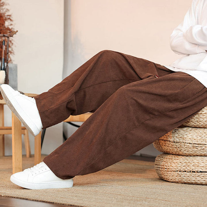 Pantaloni in velluto a coste con coulisse e tasche da uomo Buddha Stones autunno inverno