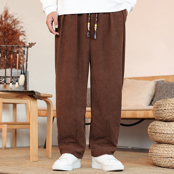 Pantaloni in velluto a coste con coulisse e tasche da uomo Buddha Stones autunno inverno
