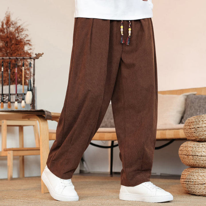 Pantaloni in velluto a coste con coulisse e tasche da uomo Buddha Stones autunno inverno