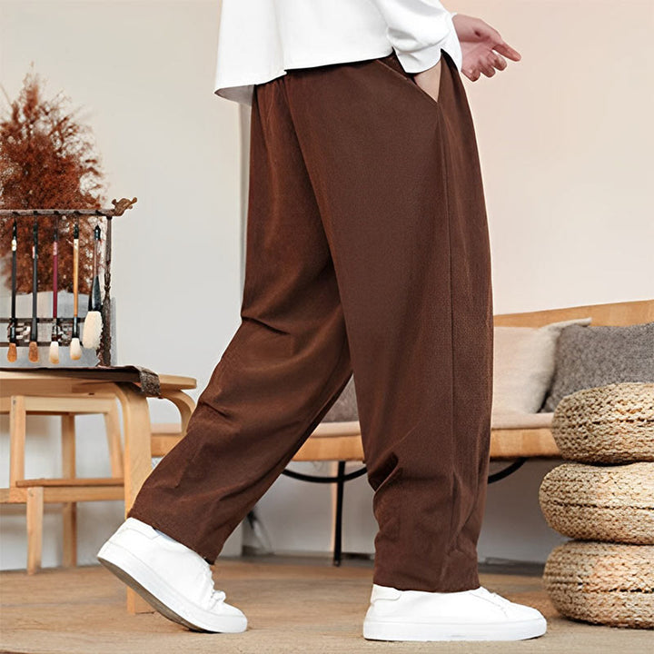 Pantaloni in velluto a coste con coulisse e tasche da uomo Buddha Stones autunno inverno