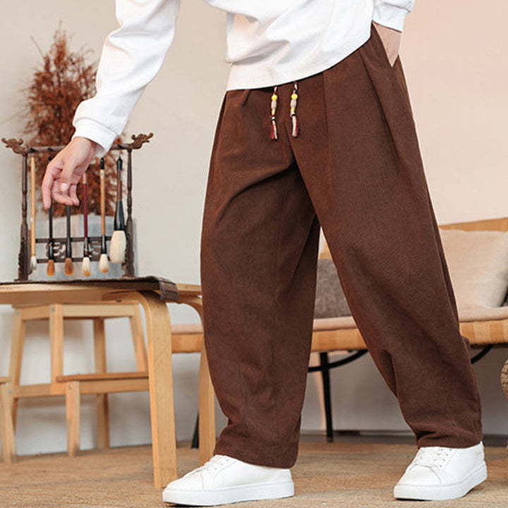 Pantaloni in velluto a coste con coulisse e tasche da uomo Buddha Stones autunno inverno