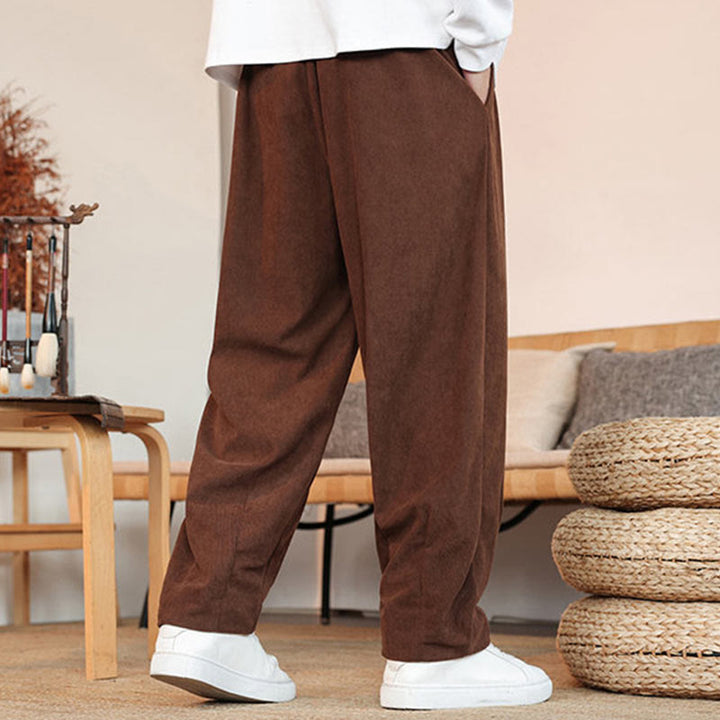 Pantaloni in velluto a coste con coulisse e tasche da uomo Buddha Stones autunno inverno