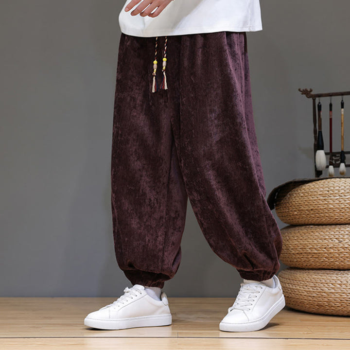 Pantaloni harem in ciniglia con coulisse e tasche da uomo Buddha Stones autunno inverno