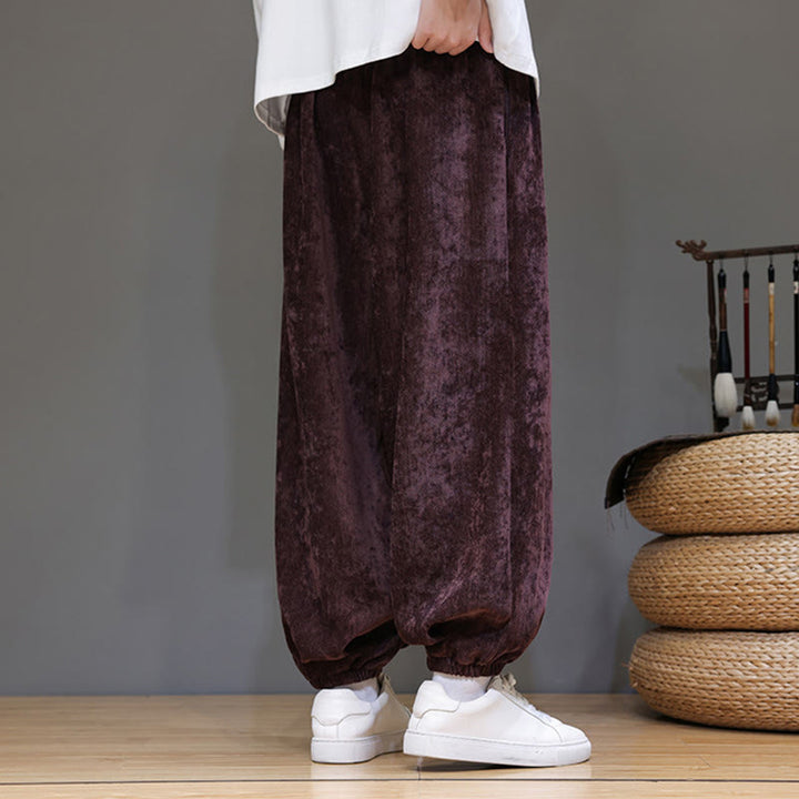 Pantaloni harem in ciniglia con coulisse e tasche da uomo Buddha Stones autunno inverno