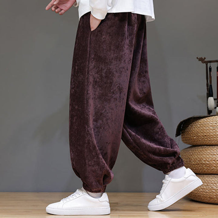 Pantaloni harem in ciniglia con coulisse e tasche da uomo Buddha Stones autunno inverno