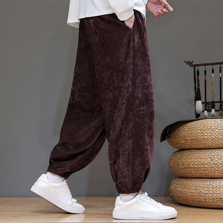 Pantaloni harem in ciniglia con coulisse e tasche da uomo Buddha Stones autunno inverno