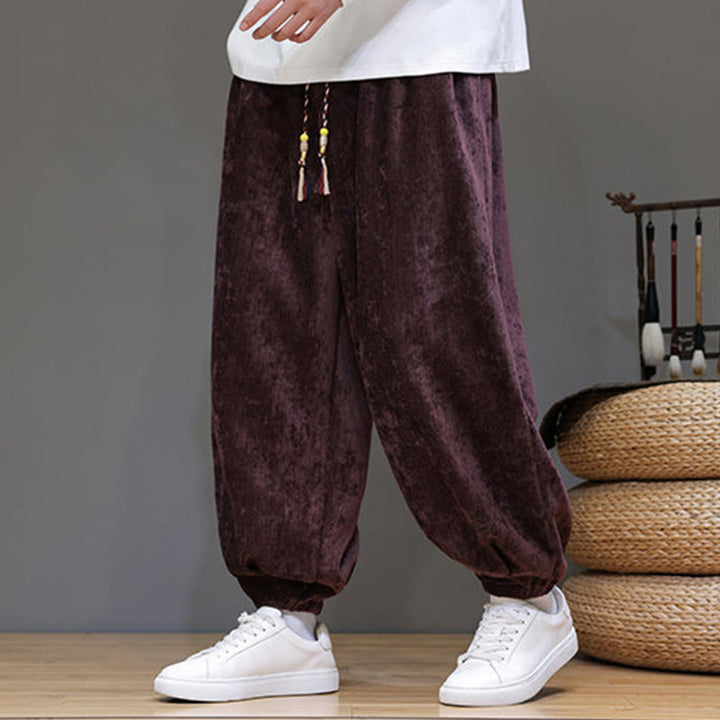 Pantaloni harem in ciniglia con coulisse e tasche da uomo Buddha Stones autunno inverno