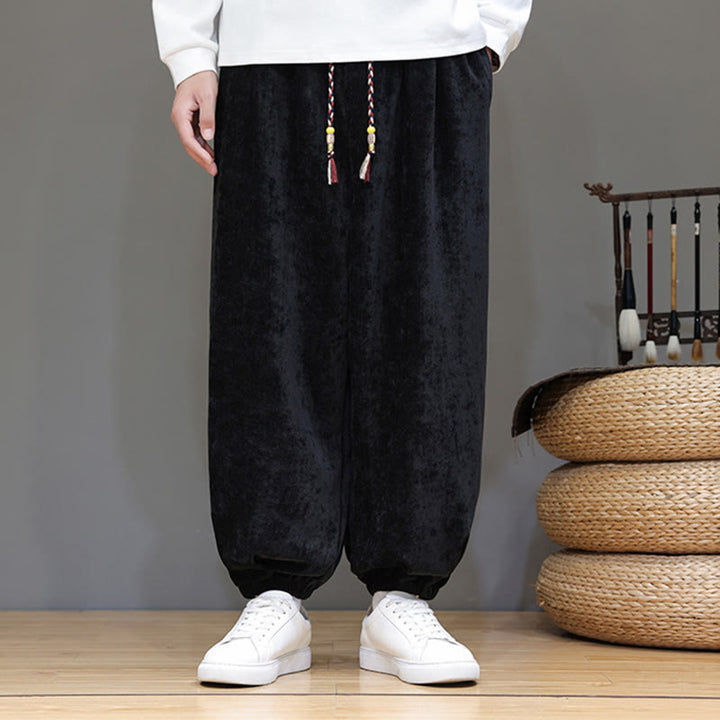Pantaloni harem in ciniglia con coulisse e tasche da uomo Buddha Stones autunno inverno