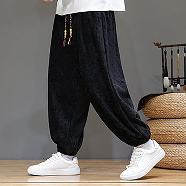 Pantaloni harem in ciniglia con coulisse e tasche da uomo Buddha Stones autunno inverno
