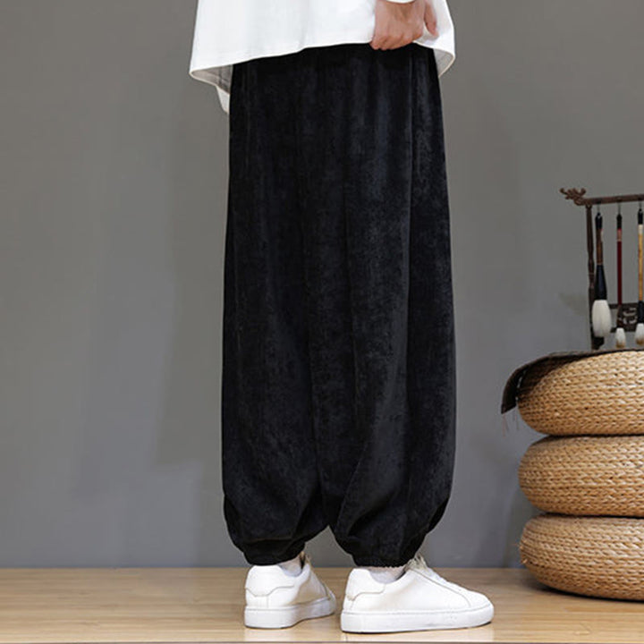 Pantaloni harem in ciniglia con coulisse e tasche da uomo Buddha Stones autunno inverno