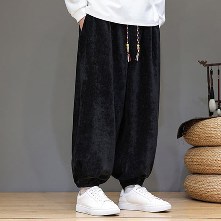 Pantaloni harem in ciniglia con coulisse e tasche da uomo Buddha Stones autunno inverno