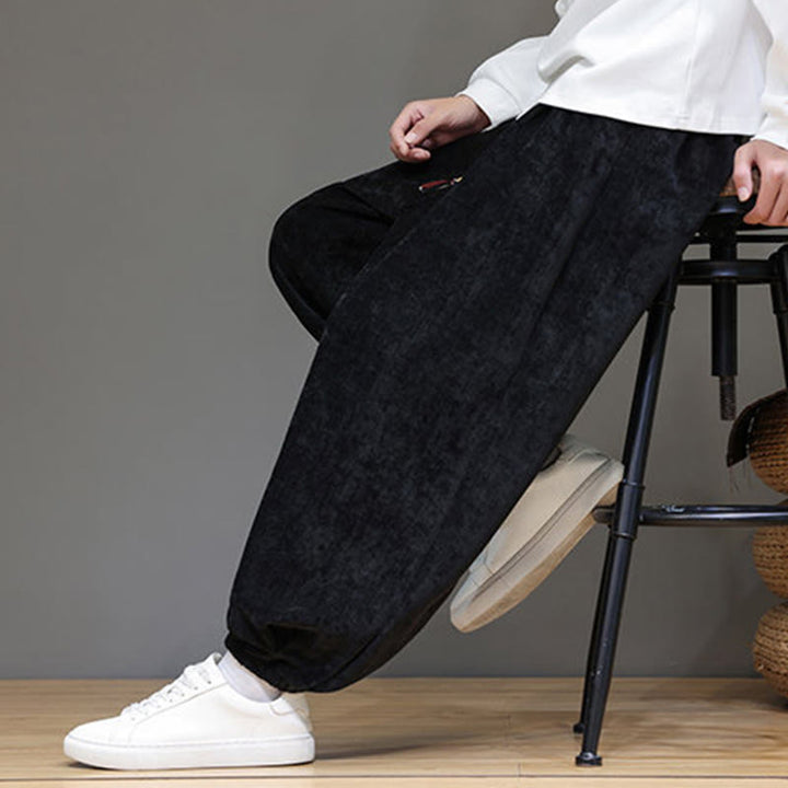 Pantaloni harem in ciniglia con coulisse e tasche da uomo Buddha Stones autunno inverno