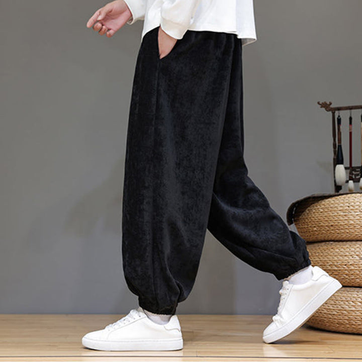Pantaloni harem in ciniglia con coulisse e tasche da uomo Buddha Stones autunno inverno