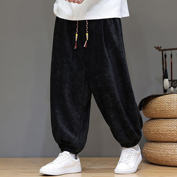 Pantaloni harem in ciniglia con coulisse e tasche da uomo Buddha Stones autunno inverno