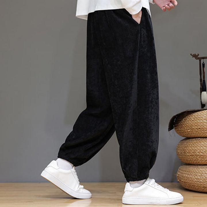 Pantaloni harem in ciniglia con coulisse e tasche da uomo Buddha Stones autunno inverno