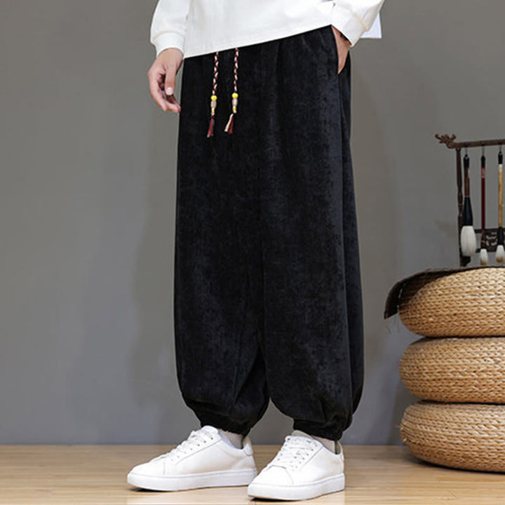 Pantaloni harem in ciniglia con coulisse e tasche da uomo Buddha Stones autunno inverno