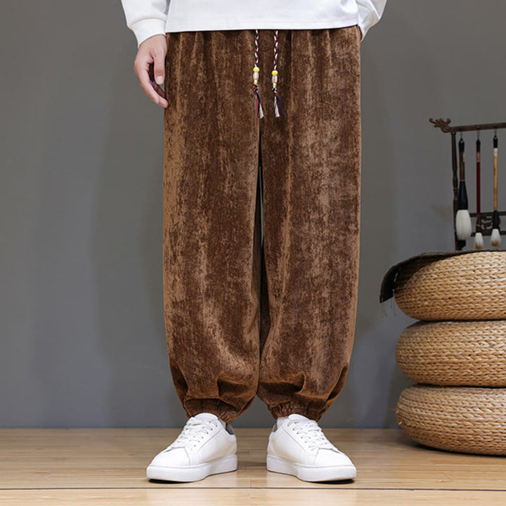 Pantaloni harem in ciniglia con coulisse e tasche da uomo Buddha Stones autunno inverno