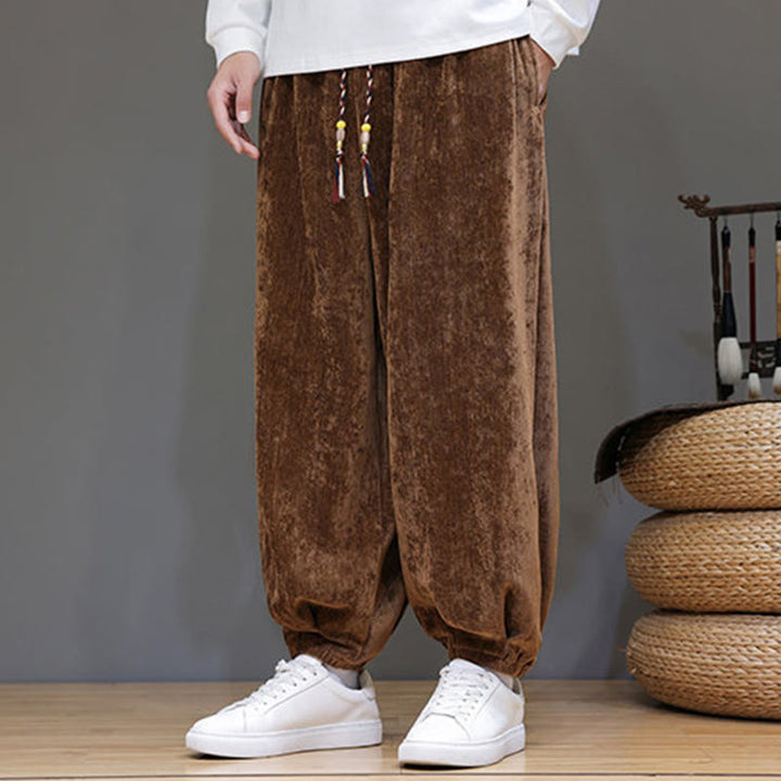 Pantaloni harem in ciniglia con coulisse e tasche da uomo Buddha Stones autunno inverno