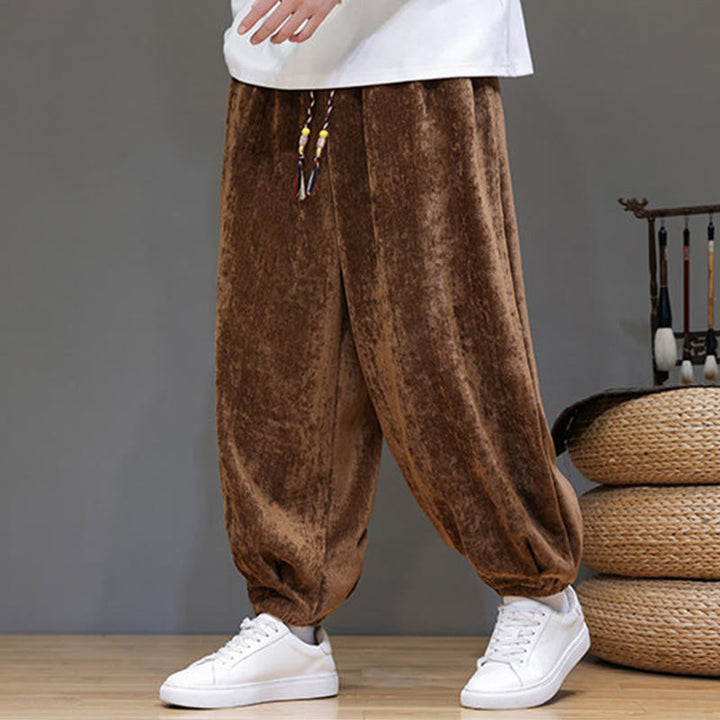 Pantaloni harem in ciniglia con coulisse e tasche da uomo Buddha Stones autunno inverno