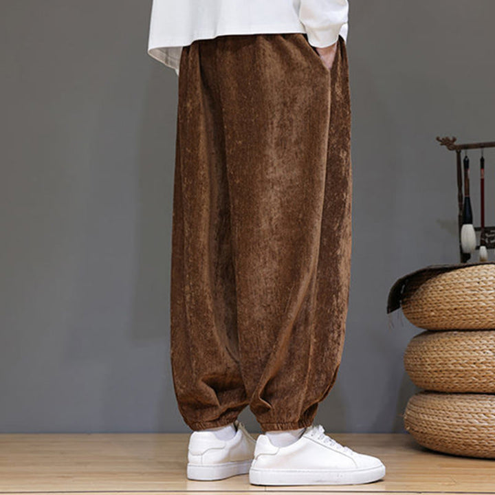 Pantaloni harem in ciniglia con coulisse e tasche da uomo Buddha Stones autunno inverno