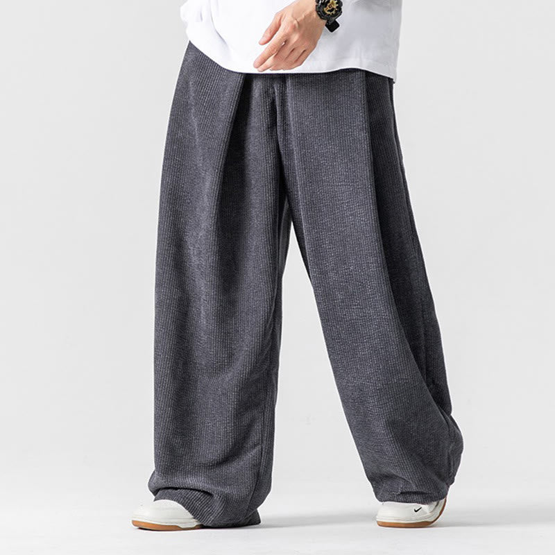 Pantaloni da uomo a gamba larga in velluto a coste tinta unita con motivo Buddha Stones e tasche - Grigio - US/UK/AU46, EU56 (5XL) - image 0