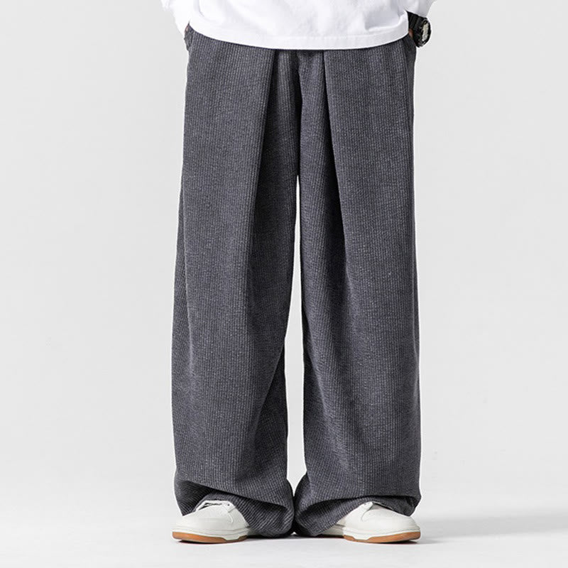 Pantaloni a gamba larga da uomo in velluto a coste di cotone tinta unita Buddha Stones con tasche - image 1