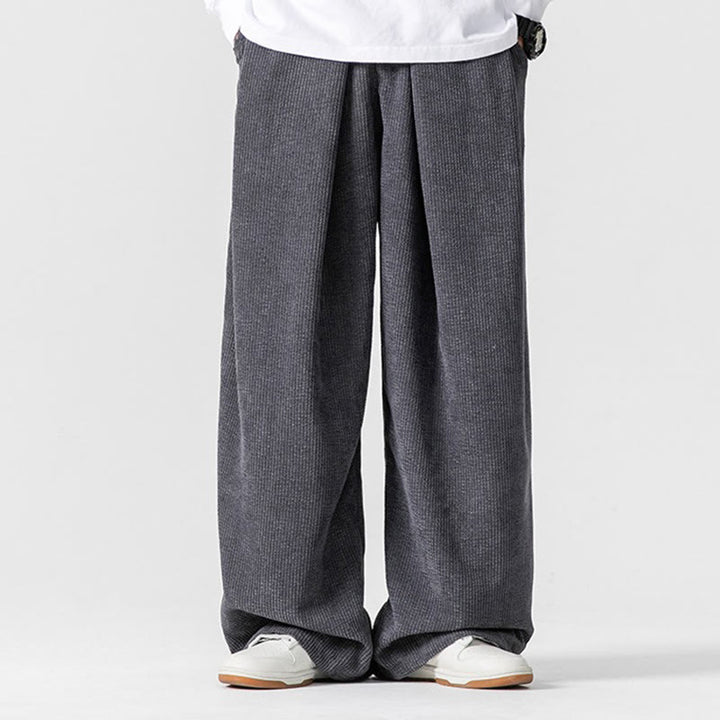 Pantaloni a gamba larga da uomo in velluto a coste di cotone tinta unita Buddha Stones con tasche - image 1