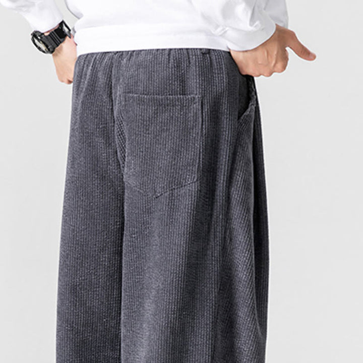 Pantaloni a gamba larga da uomo in velluto a coste di cotone tinta unita Buddha Stones con tasche - image 10