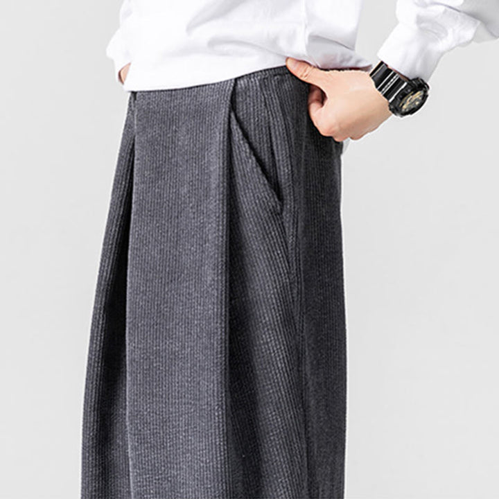 Pantaloni a gamba larga da uomo in velluto a coste di cotone tinta unita Buddha Stones con tasche - image 11