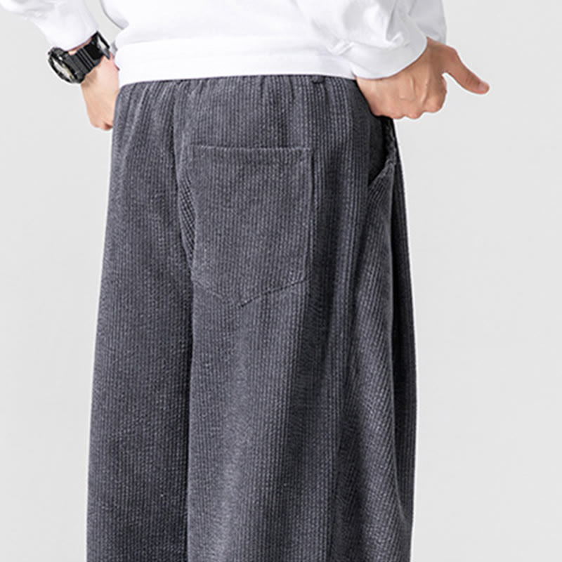 Pantaloni a gamba larga da uomo in velluto a coste di cotone tinta unita Buddha Stones con tasche