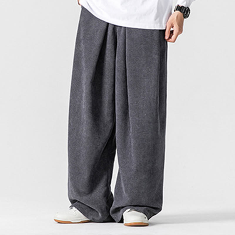 Pantaloni a gamba larga da uomo in velluto a coste di cotone tinta unita Buddha Stones con tasche - image 2