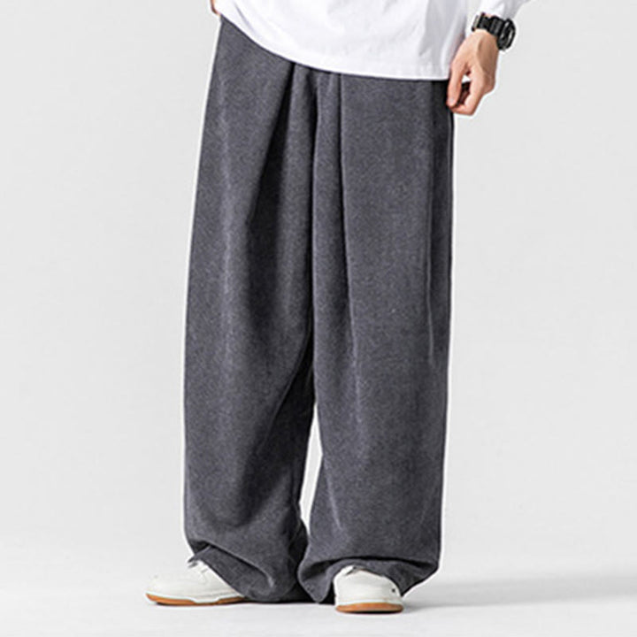 Pantaloni a gamba larga da uomo in velluto a coste di cotone tinta unita Buddha Stones con tasche - image 2