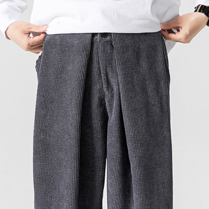 Pantaloni a gamba larga da uomo in velluto a coste di cotone tinta unita Buddha Stones con tasche - image 9