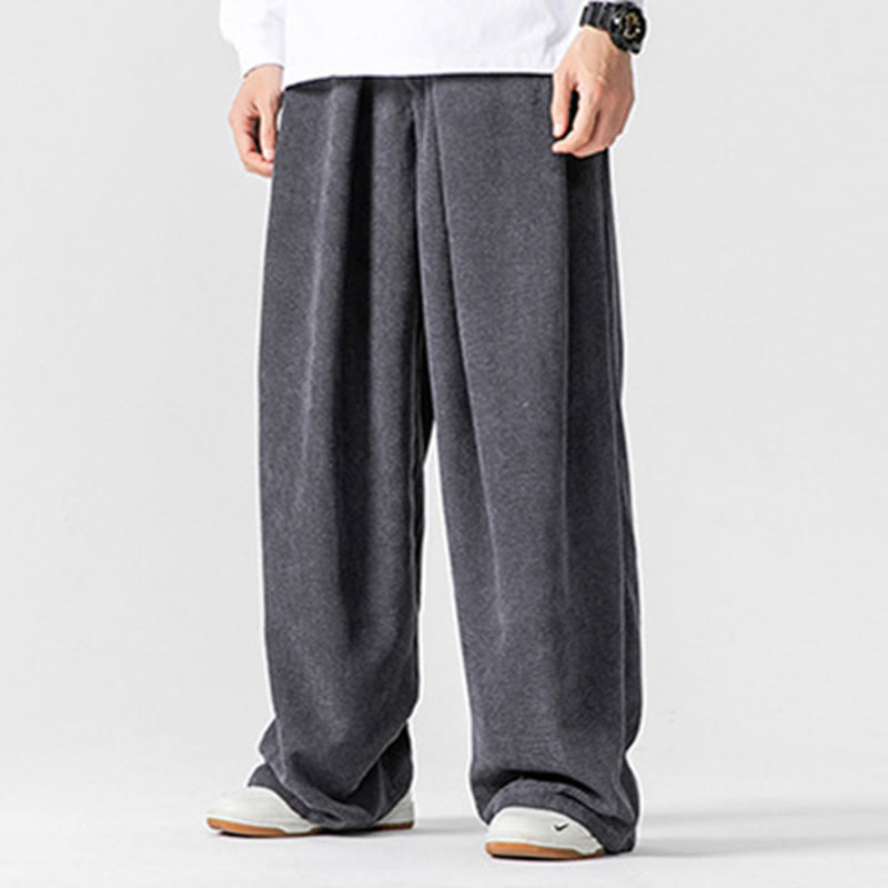 Pantaloni a gamba larga da uomo in velluto a coste di cotone tinta unita Buddha Stones con tasche - image 6