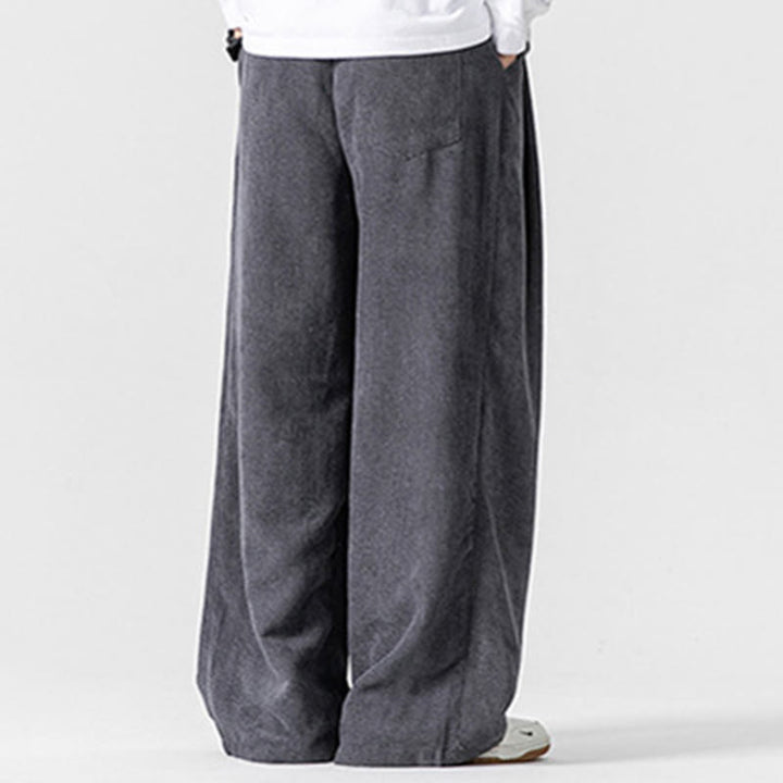 Pantaloni a gamba larga da uomo in velluto a coste di cotone tinta unita Buddha Stones con tasche - image 5