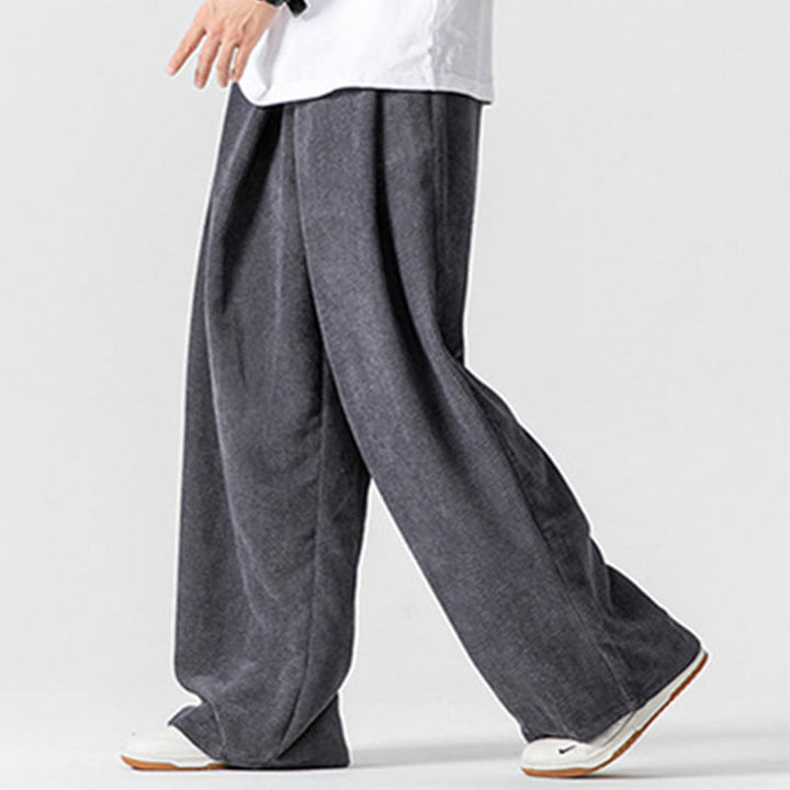Pantaloni a gamba larga da uomo in velluto a coste di cotone tinta unita Buddha Stones con tasche - image 4