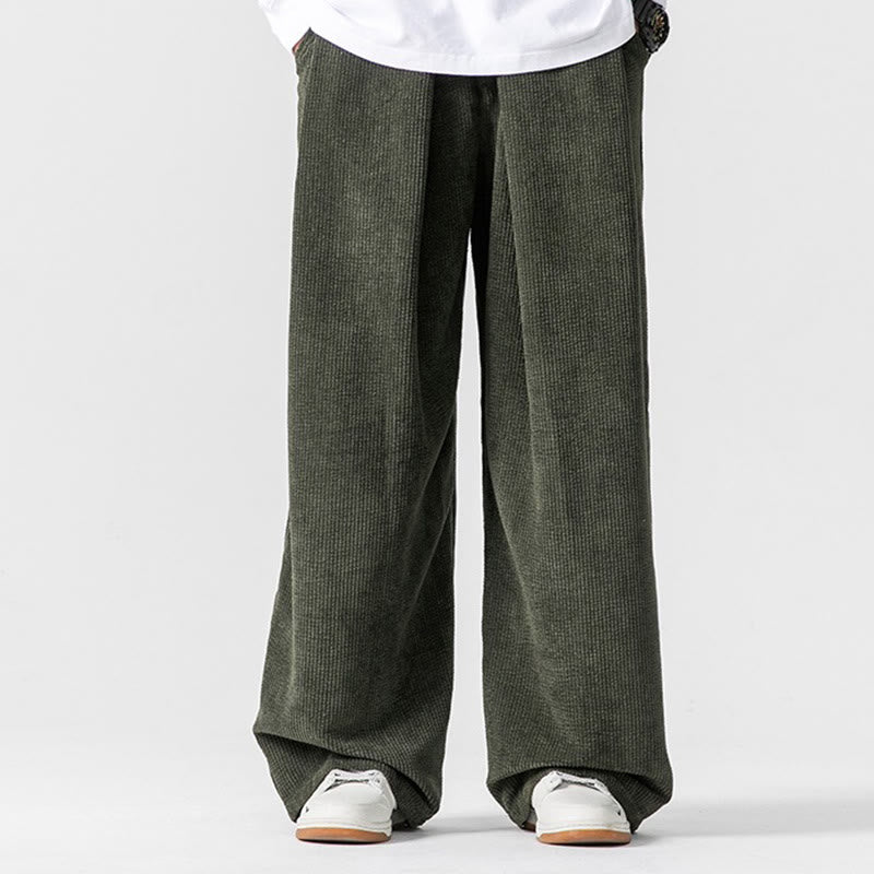Pantaloni a gamba larga da uomo in velluto a coste di cotone tinta unita Buddha Stones con tasche - image 15
