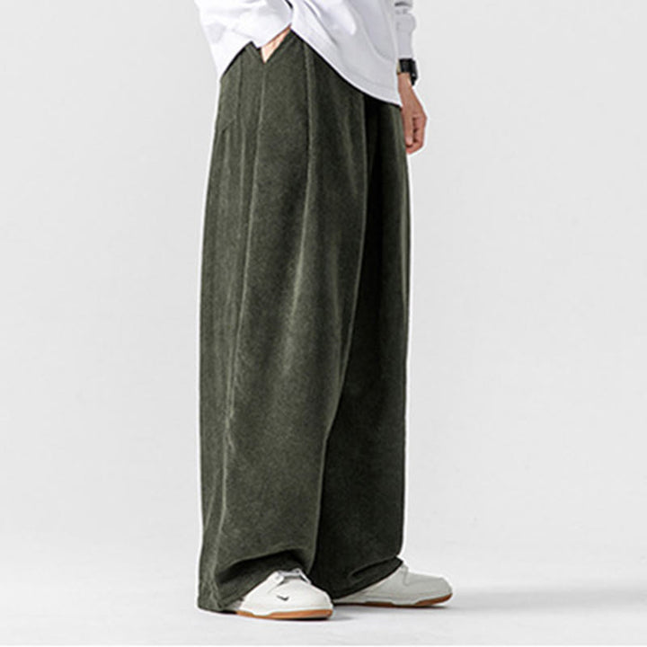 Pantaloni a gamba larga da uomo in velluto a coste di cotone tinta unita Buddha Stones con tasche - image 16
