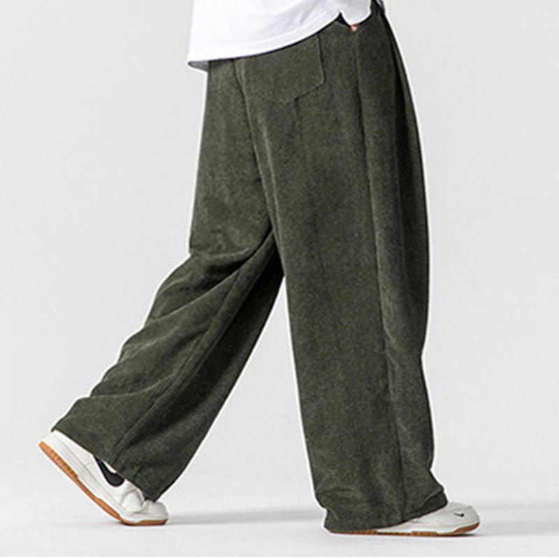 Pantaloni a gamba larga da uomo in velluto a coste di cotone tinta unita Buddha Stones con tasche