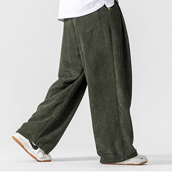 Pantaloni a gamba larga da uomo in velluto a coste di cotone tinta unita Buddha Stones con tasche