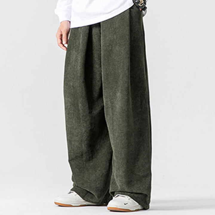 Pantaloni a gamba larga da uomo in velluto a coste di cotone tinta unita Buddha Stones con tasche - image 20