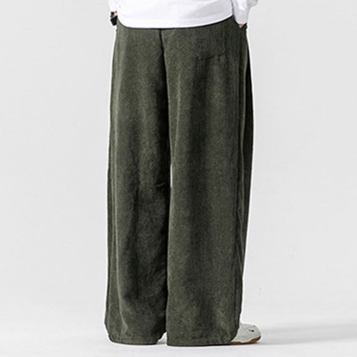 Pantaloni a gamba larga da uomo in velluto a coste di cotone tinta unita Buddha Stones con tasche - image 18