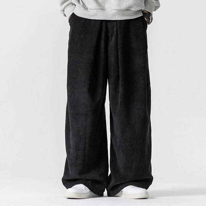 Pantaloni a gamba larga da uomo in velluto a coste di cotone tinta unita Buddha Stones con tasche