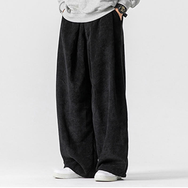 Pantaloni a gamba larga da uomo in velluto a coste di cotone tinta unita Buddha Stones con tasche