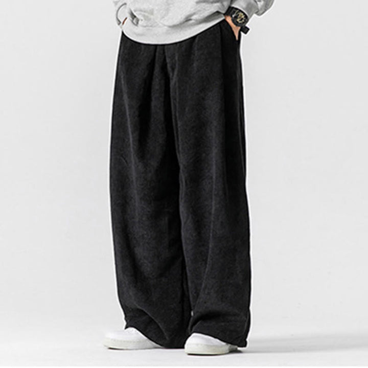 Pantaloni a gamba larga da uomo in velluto a coste di cotone tinta unita Buddha Stones con tasche