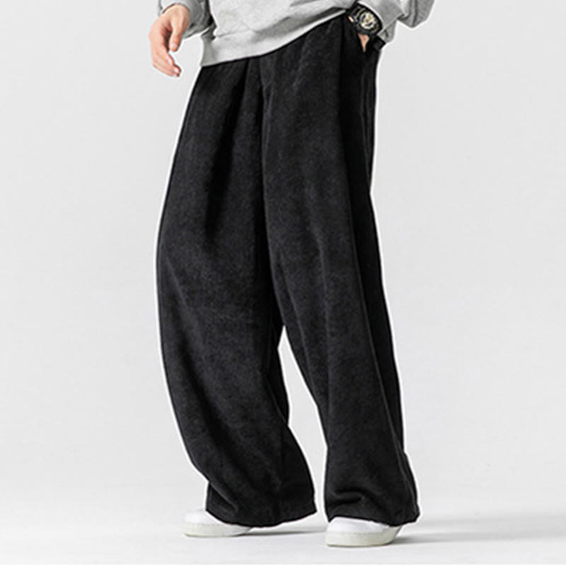 Pantaloni a gamba larga da uomo in velluto a coste di cotone tinta unita Buddha Stones con tasche