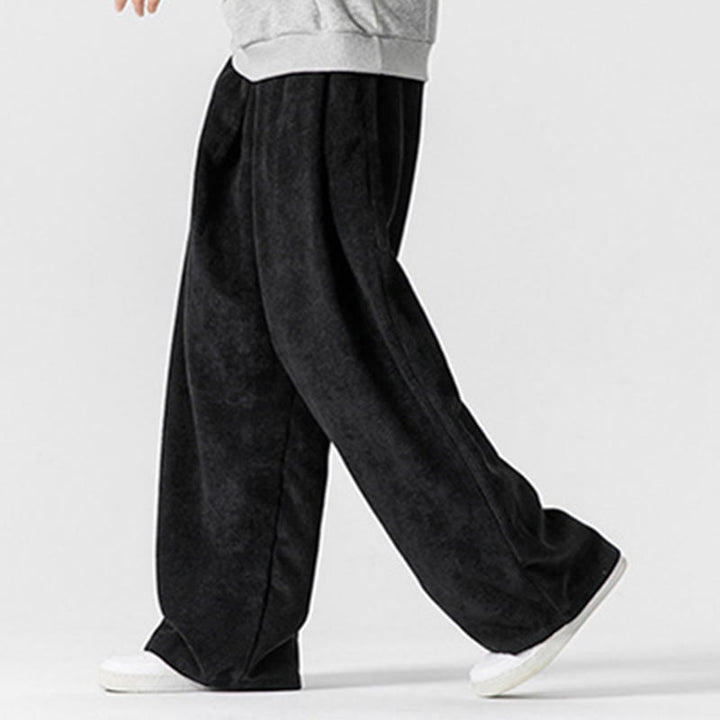 Pantaloni a gamba larga da uomo in velluto a coste di cotone tinta unita Buddha Stones con tasche