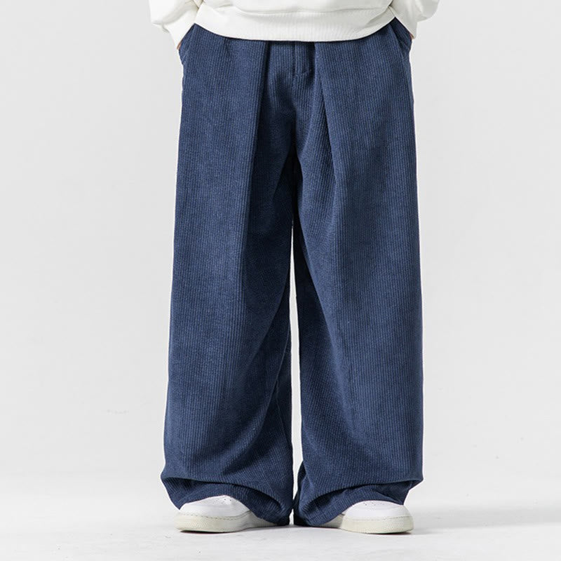 Pantaloni a gamba larga da uomo in velluto a coste di cotone tinta unita Buddha Stones con tasche