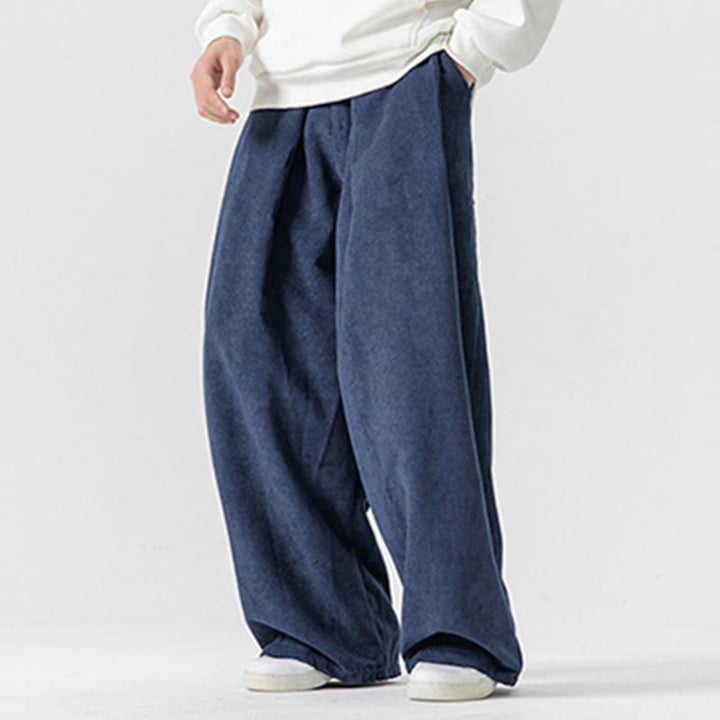 Pantaloni a gamba larga da uomo in velluto a coste di cotone tinta unita Buddha Stones con tasche
